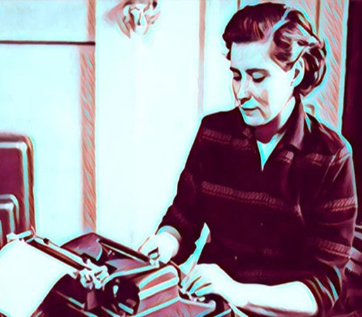 woman writing at a typewriter